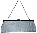 Silver Satin Clutch Evening Bag ~ Comes with 2 Removable Chains
