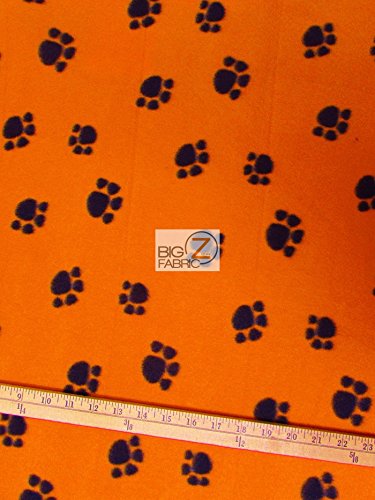 ORANGE BLACK ANIMAL PAW PRINT POLAR FLEECE FABRIC 60