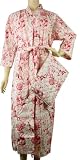 Red White floral pure cotton French bathrobe with travel pouch