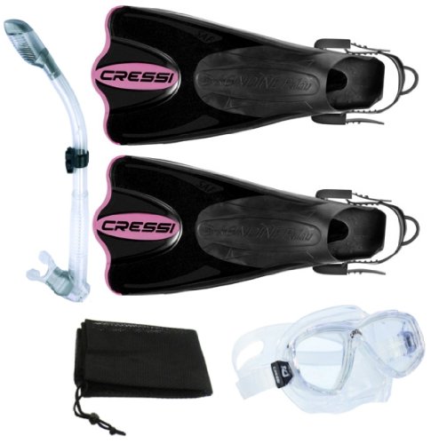 Cressi Palau Snorkeling Fins with Silicone Mask 100% Dry Snorkel Set, (Includ...