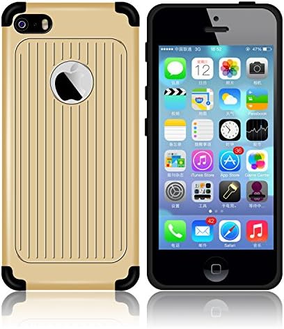 iPhone 5S case , ZCGYLP (Stripe Series) Anti-Shock Bump Proof Drop Protection Protective Armor Case Double-Layer Hybrid Defender Cover for Apple iPhone 5S (Champagne)