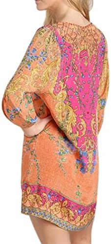 Superfish Women Long Sleeve Printed Boho Dress Casual Beach Dress Red