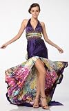 Hk9177 Print Satin Halter High Slit SPECIAL LINING Long Gown