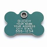 Pet ID Tag - Bone - Custom engraved cat and dog ID tags. Pet safety tag has reflective coating and is available in plastic, stainless steel and brass.