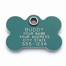 Pet ID Tag - Bone - Custom engraved cat and dog ID tags. Pet safety tag has reflective coating and is available in plastic, stainless steel and brass.