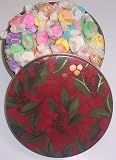 Gourmet Food : Scott's Cakes Assorted Nougat Salt Water Taffy in a Holly Tin