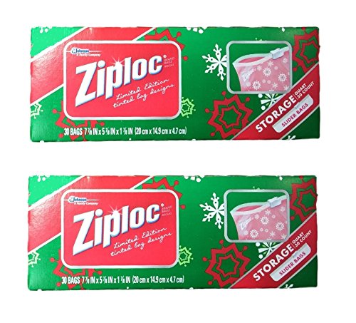 Ziploc Tinted Holiday Limited Edition Snowflake Design Quart Size Storage Bags  [2 Pack]