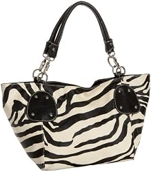 Black Large Vicky Zebra Print Faux Leather Satchel Bag Handbag Purse