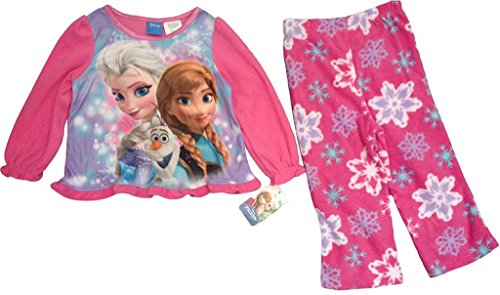 Disney Frozen Elsa Anna Olaf 2 Piece Winter Snowflake Fleece Pajama Set