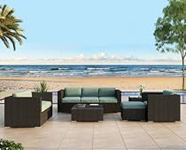 Hot Sale Urbana 5 Piece Outdoor Couch Set with All-Weather Wicker and Sunbrella Canvas Spa (5413-0000) Cushions