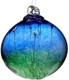Kitras Art Glass Old English Hanging Witch Ball - 6", Cobalt Blue/Cranberry