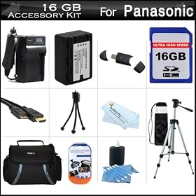 16GB Accessory Kit For Panasonic HC-V700, HC-V700M, HC-V500, HC-V500M, HC-V100, HC-V100M, HC-V10 Camcorder Includes 16GB High Speed SD Memory Card + Replacement (2000Mah) VW-VBK180 Battery + Ac/Dc Charger + Deluxe Case + 50 Tripod + Mini HDMI Cable +More