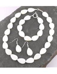 Hanfords of London Mother of Pearl & Sterling Silver Handmade Necklace, Bracelet & Earrings Set