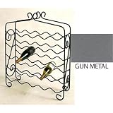25 Bottle Wine Rack-Wrought Iron-Gun Metal (Gun Metal) (26"H x 8"W x 33"D)