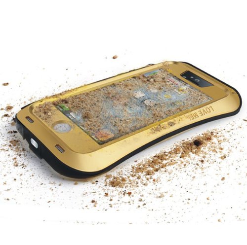 DAYJOY New waist style Shockproof Dirtproof Waterproof(water resistant weatherproof) LOVE MEI BRAND POWERFUL Aluminum Alloy Protective Metal Bumper Shell Case Cover with GORILLA GLASS for APPLE IPHONE5 IPHONE5S(GOLDEN COLOR)