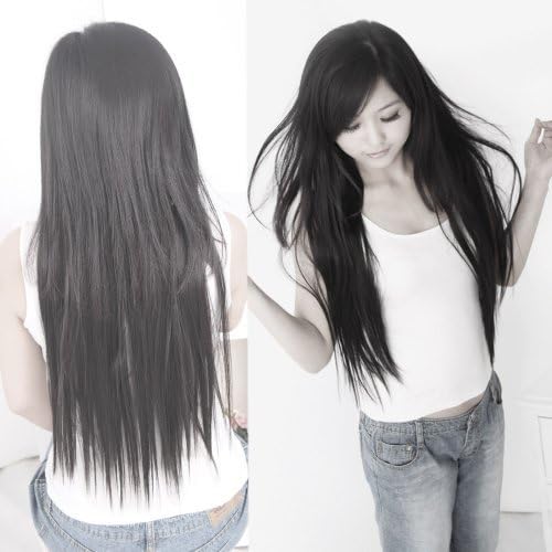 ECOSCO 24inches 8pc/set Gorgeous Long Straight Clips in Hair Extensions for Women's Beauty Hairsalon Wig in Fashion (Black 2/4)