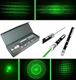 NEUHEIT: Laserpointer Laser Stift PLUS 5 AUFSÄTZE GRÜN + Batterien + Etui RBrothersTechnologie