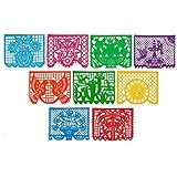 CalMex Large PLASTIC Mexican Papel Picado Banner (15 Feet Long) Designs as Pictured