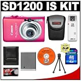 Canon PowerShot SD1200 IS Digital ELPH Camera (Pink) + 4GB SD Card + Case + NB-6L + Accessory Kit