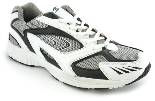 Mens Basic White Lace Up Cheap Sports Trainer - White/Blk/Silver - UK 9