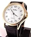 Mens analogue quartz wristwatch - white face and black leather strap W12