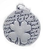 Handcrafted Kevin N Anna Double Sided Clover Luck 4 Leaf Clover 950 Platinum Round Charm Message Necklace on 925 Sterling Silver Chain - Comes Gift Boxed