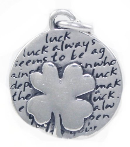 Handcrafted Kevin N Anna Double Sided 925 Sterling Silver Large Clover Luck 4 Leaf Clover Round Charm Message Necklace on 18 Chain