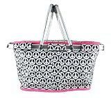 Blk / Wht Peace Sign Insulated Market Basket Pink Trim