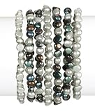 7-Piece Black and White Freshwater Cultured Pearl Stretch Bracelet Set, 7.5
