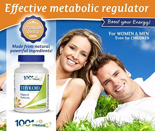 1001Natural Thyroid Support Supplement for Women & Men. Perfect Energy Booster Complex with Vitamin B-12, Iodine, Magnessium, Zinc, Zelenium and Copper.