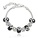 Long Way Women Silver Plated Snake Chain Black Maruno Glass Bead Flower Heart Charm Clasp Bracelet