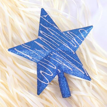 8-Inch Treasures Blue Glittered Five-Pointed Star Christmas Tree Topper - Unlit