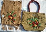 Isabella's Journey Soft Tan Floral Tote Bag with Scarf Set
