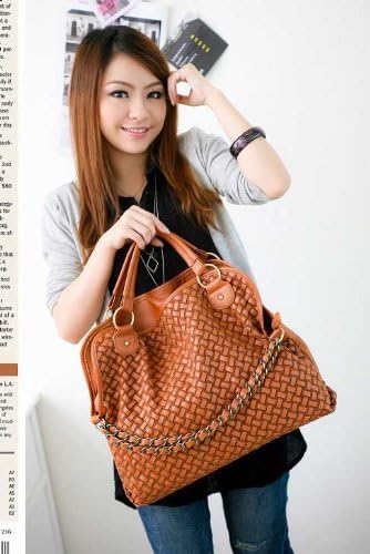 eTrade Fashion Women Pu Leather Hobo Chain Weaving Woven Bag Handbag Double Use Shoulder Bag