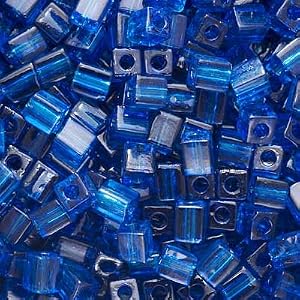 Miyuki-4mm-Glass-Cube-Beads-Transparent-Cobalt-Blue-149-10-Grams