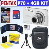Pentax Optio P70 12MP Digital Camera (White) + 4GB Accessory Kit
