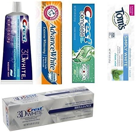 Crest Travel Pack Crest 3D White Vivid Toothpaste Radiant Mint + Crest 3D White Brilliance + Crest Complete Whitening Scope + Tom's of Maine Simply White + Arm and Hammer Advance Whitening by KT Travel