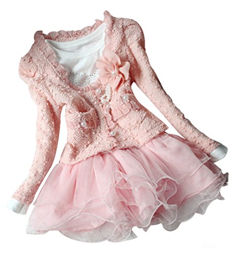 DFXIU 2pcs Kids Baby Girls Cardigan Clothes Pink Dress Outfit 4-5 Years Old