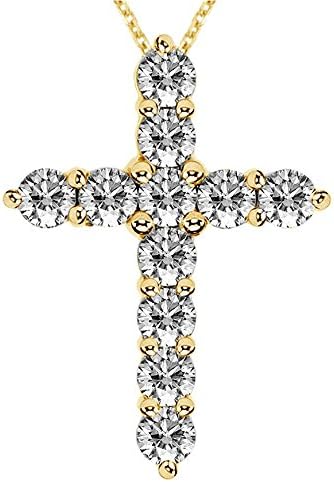 2.15 CT TW Classic Shared Prong Diamond Cross Pendant in 18k Yellow Gold