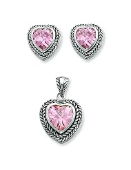 Sterling Silver CZ Heart Earring and Pendant Set