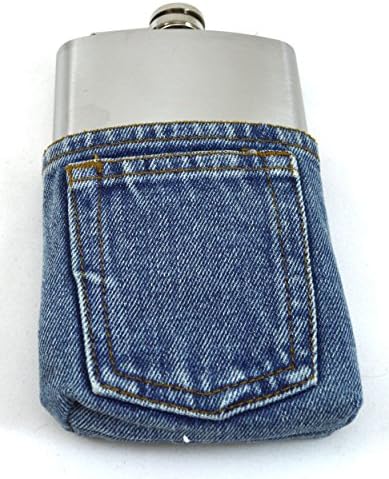 Stainless Steel Hip Flask with Denim Blue Jeans Cover