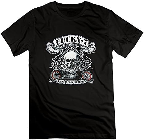 Bert Pandora Mens Lucky Seven,Motorcycle Live To Ride Funny Tshirts