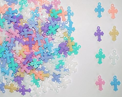 MaxGetz 150 Charms Loom Band Charms for Rainbow Rubber Band Kits, Jewelry or Craft Projects True Cross Pastel Multi-Color (SBE11A03)