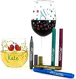 Wine Glass Markers - Pack of 5 Pens - 5 Vibrant Metallic Colors - Newest Wine Charm Alternative for Party Hostess
