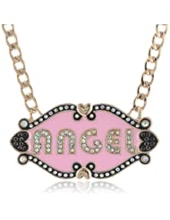 Betsey Johnson "Angel Devil" Angel and Devil Plate Necklace, 19"
