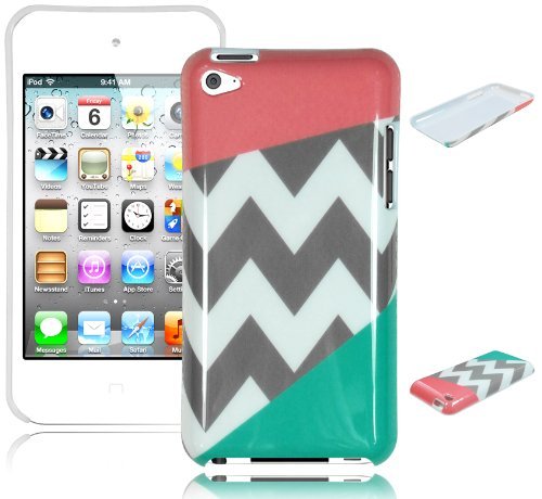 iPod Touch 4th Gen Case, Bastex Heavy Duty Soft Chevron Design TPU Case Cover for Apple iPod Touch 4th Generation (Coral Pink/Teal)