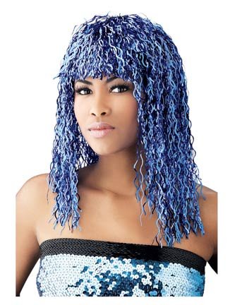 Crimped Tinsel Wig - Blue Adult