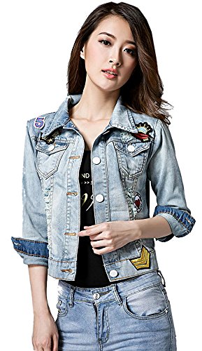 デニム ジャケット Ｇジャン ブルゾン カッコいい エンブレム ワッペン レース カジュアル キュート エレガンス レディース 冬物 春物 可愛いスカーフ付き R700