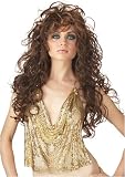 Sexy Costume New Long Curly Brown Brunette Wig Curls Glam Glam-Rock 80s 1980s Party Girl