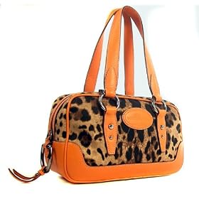 Dolce & Gabbana Leopard Print and Orange Leather Handbag